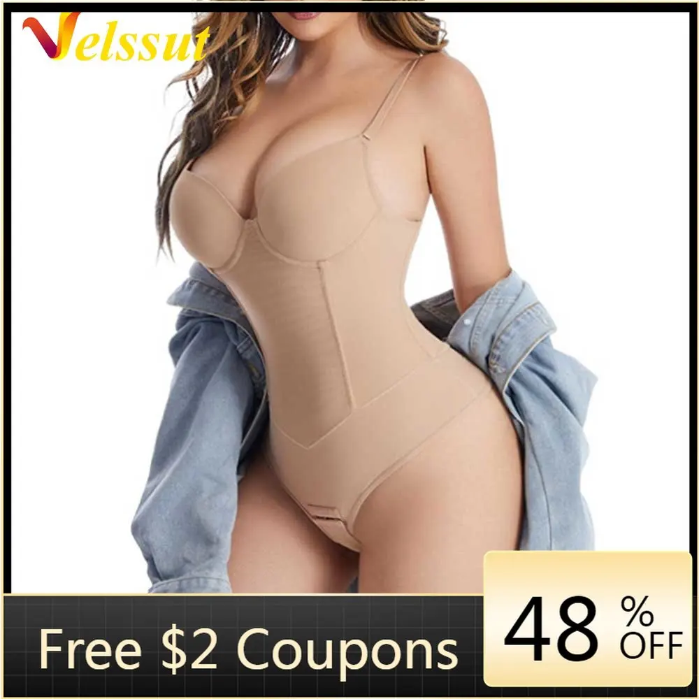 Velssut Bodysuit Shapewear for Women Seamless Body Shaper Slimming Flat Belly Vest Waist Trainer Underwear Tummy Control Thong