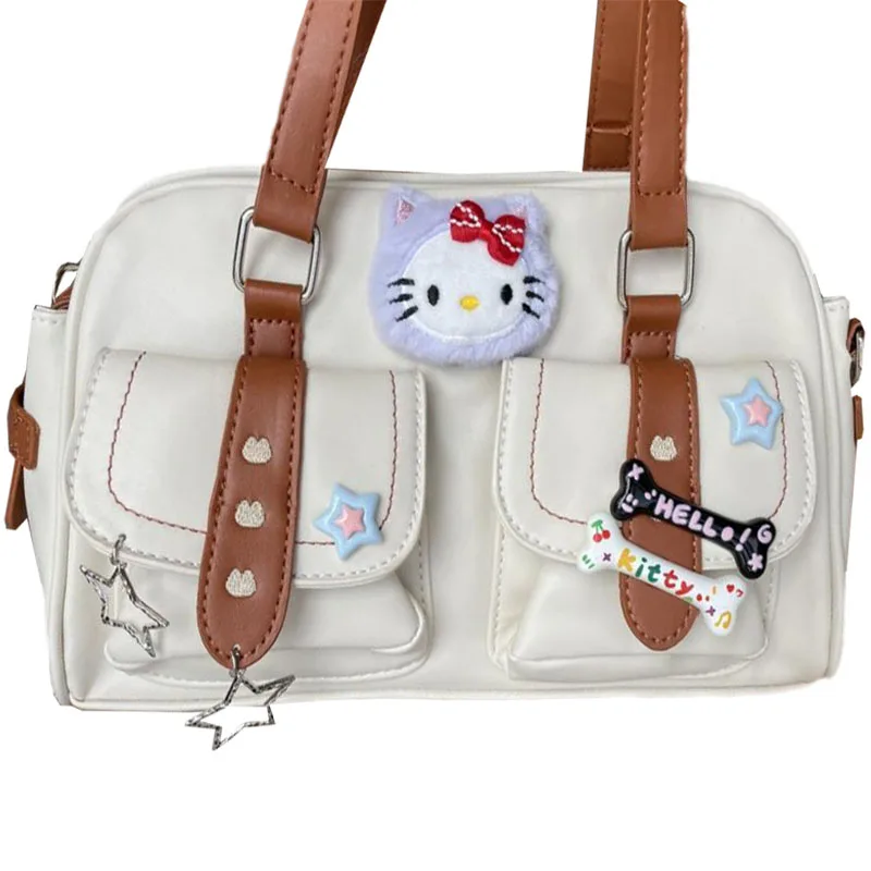 

Kawaii Sanrioed Anime Kittys Large Capacity PU Waterproof Sturdy Wear Cosmetic Shoulder Crossbody Handbag Storage Bag Girl Gift