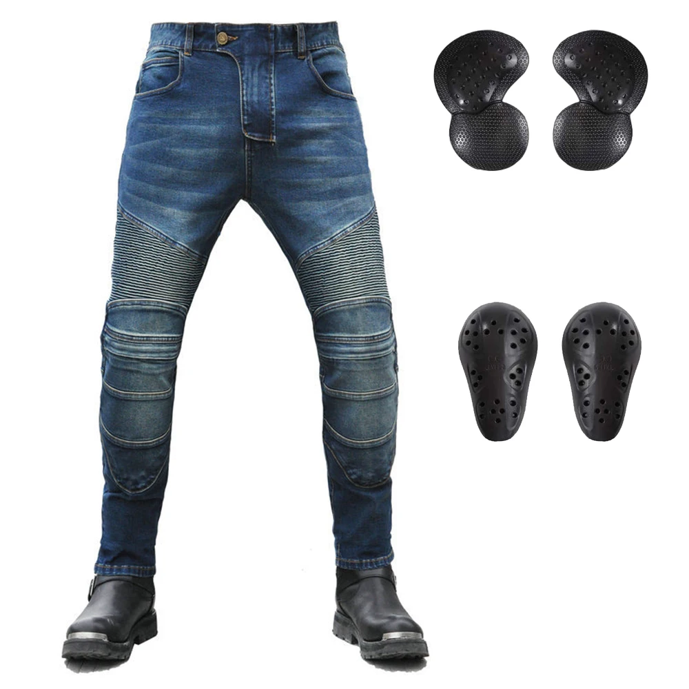 LOMENG Motorcycle Riding Jeans Motorbike Racing Pants with Safety CE Removable Armored for Men LMPM48