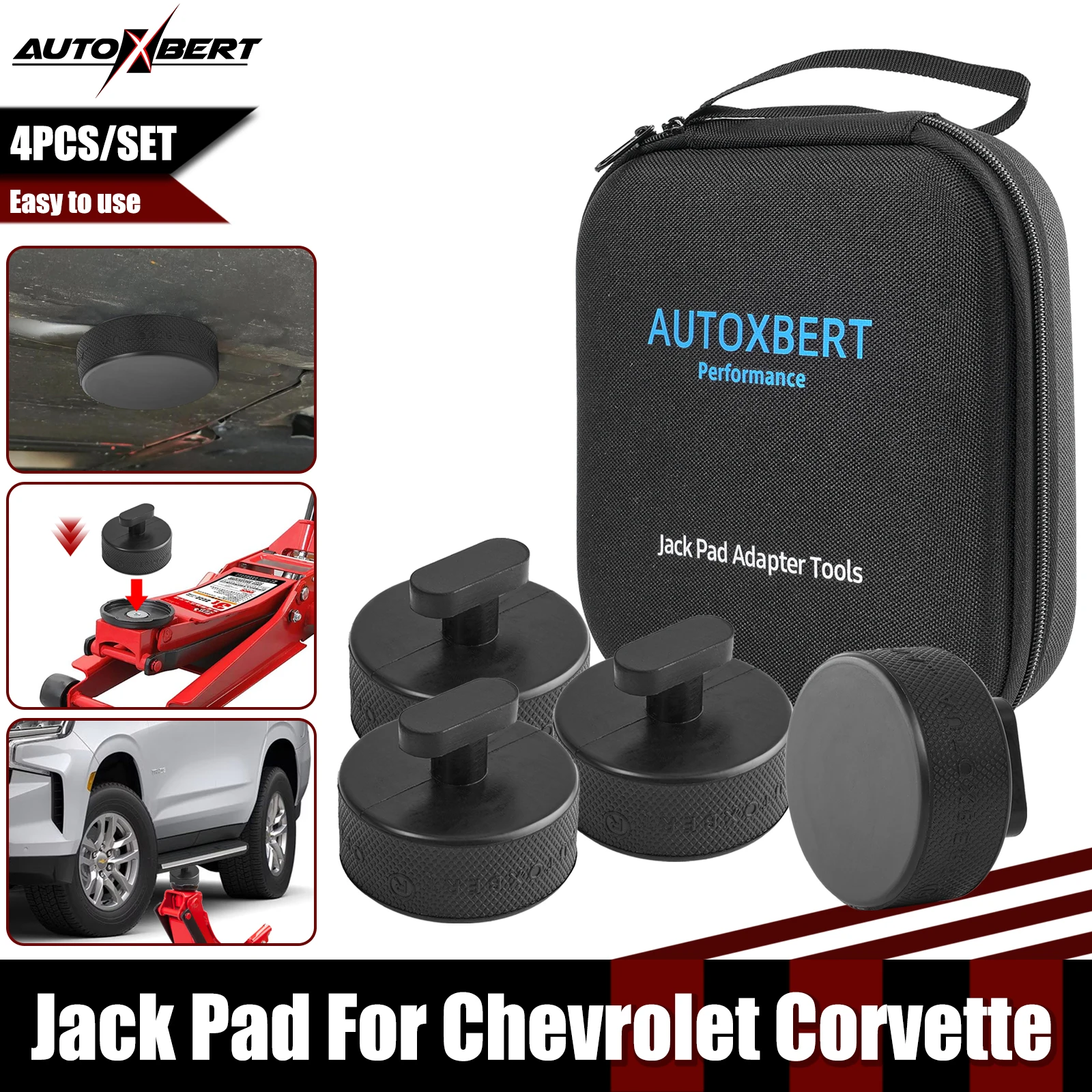 

4Pcs New Jack Pad Adapter Rubber W/ Storage Case Bag Box Tool Lifting Safe Raise Heavy Duty For Chevrolet Corvette C5 C6 C7 GS Z