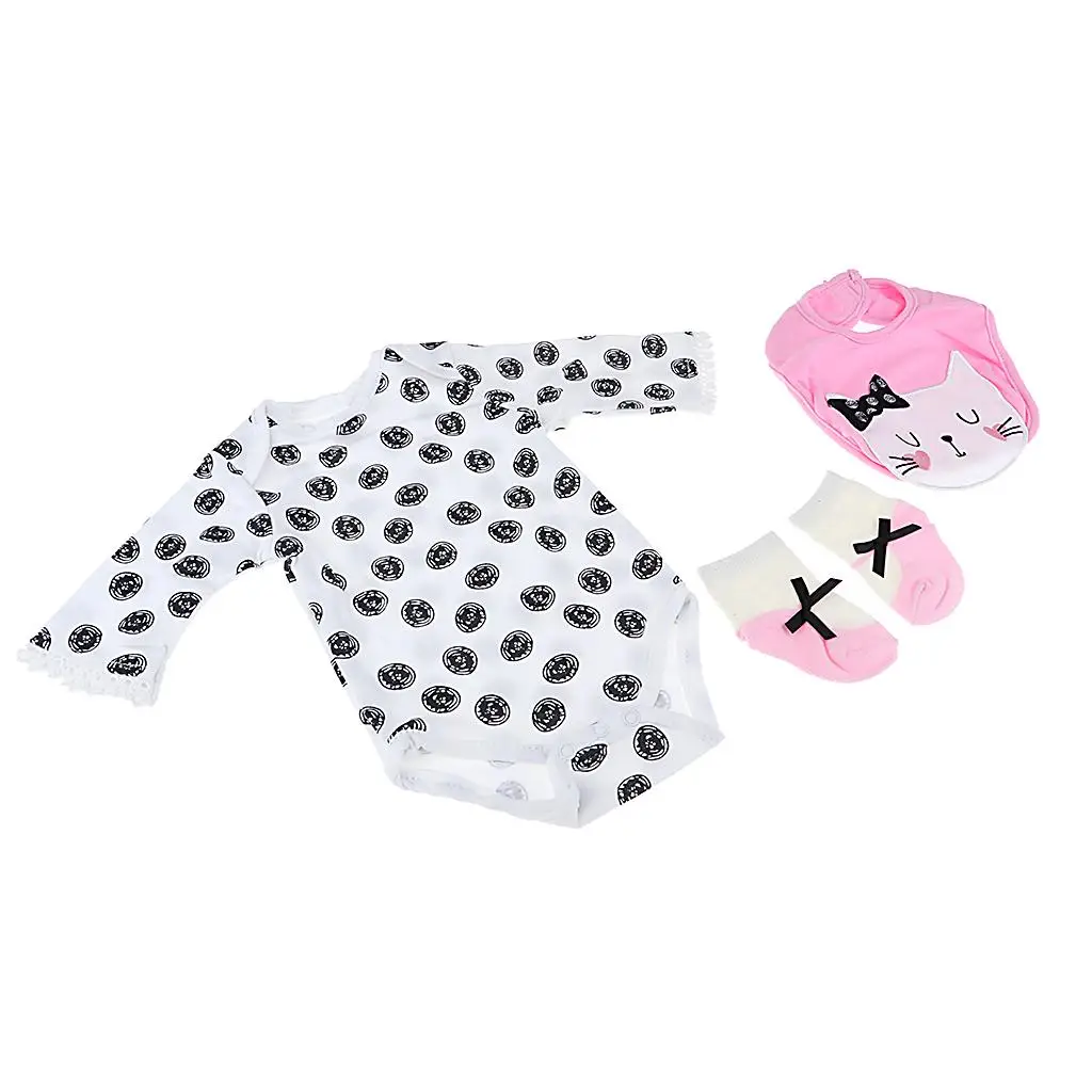 

Doll Clothes, 3pc Romper Bib Sock Decoration Reborn Doll # 2