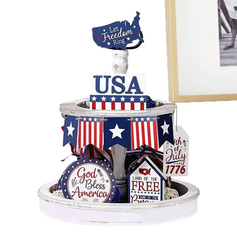 

Поднос в несколько рядов на День независимости, украшение 4 июля, набор деревянных украшений, тематические украшения для домашнего декора