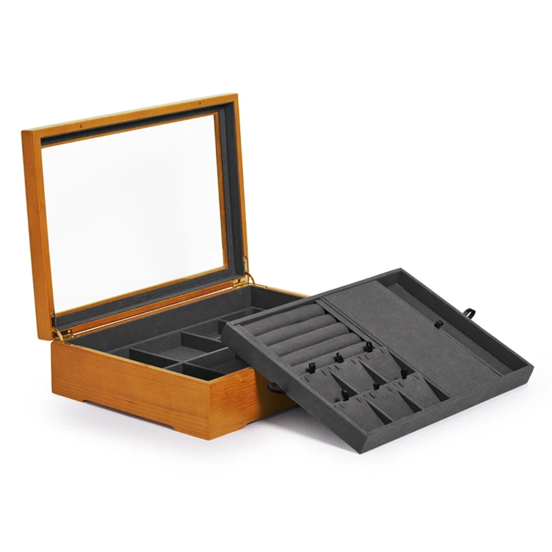 Oirlv Newly 2 Layers Multi-function Solid Wood Jewelry Organizer Box for Stud Earrings Necklace Bracelet Jewelri Display Case
