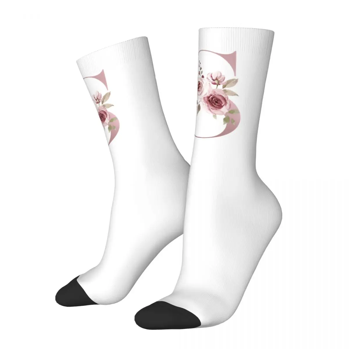 

Happy Funny Men's Socks Casual Letter S Sock Polyester Pink Floral Alphabet Sport Women's Sock Spring Summer Autumn Winter
