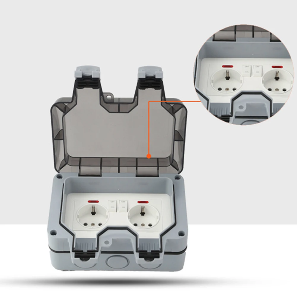 

Switched Socket Outdoor Socket 220-250V Double Socket Grey And White Wall Electrical Outlets Waterproof Double Socket