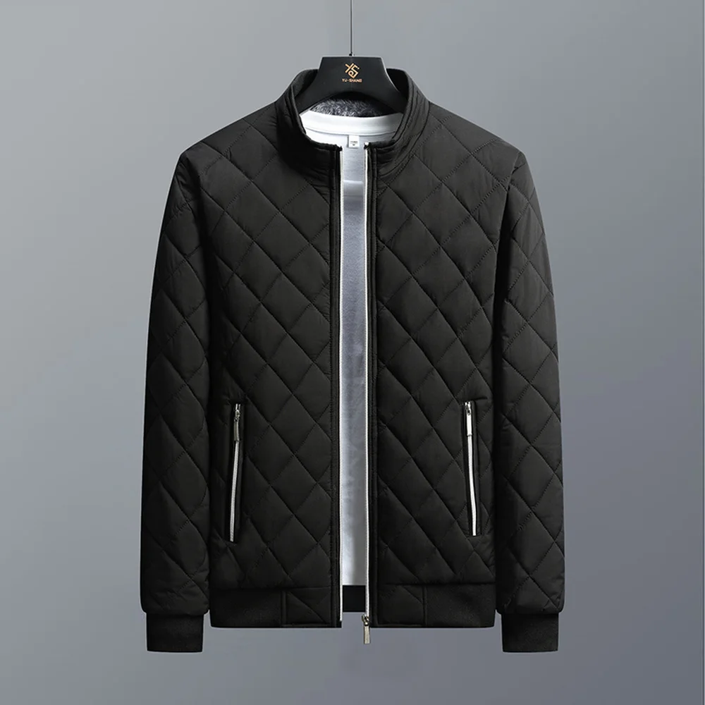 Autumn Winter Bomber Jacket Men Diamond Pattern Fleece Lined Casual Jacket Men Fashion Clothing 2023 Brand New Slim Fit Coat