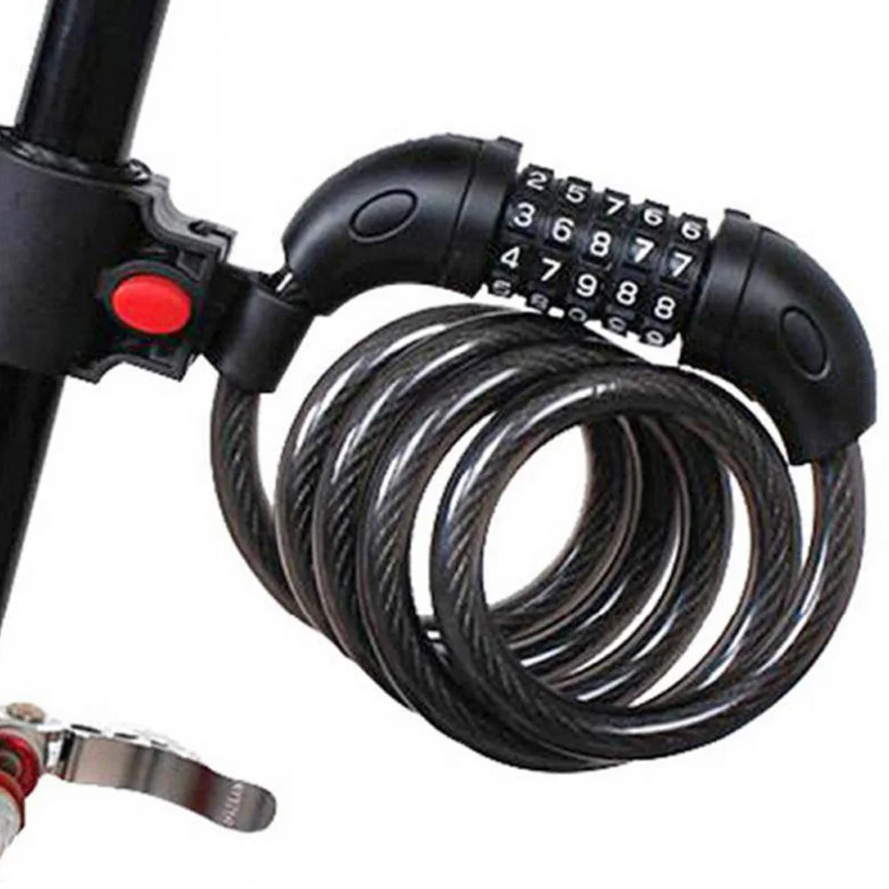 

5 Digit Password Lock Theft Spiral Steel Cable Universal Protective Bicycle Lock Stainless Steel Cable Coil Bicycle Accessories
