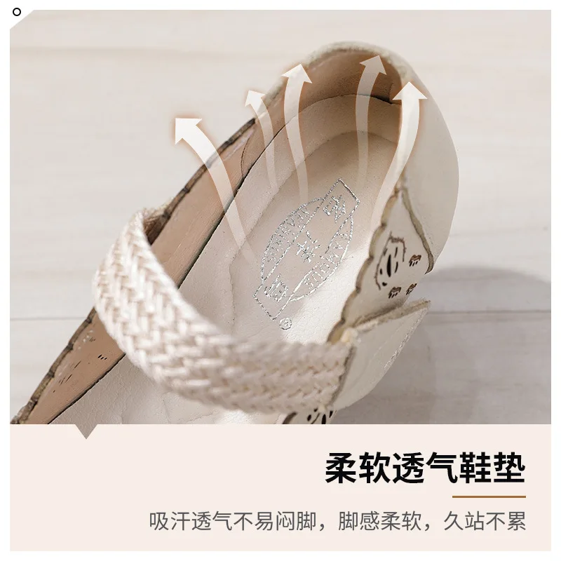 Xiuteng Original Genuine Leather Soft Women Flats Shoes Comfort Casual Mary Jane Shoes Pleated Handmade Leisure Ladies Sandals