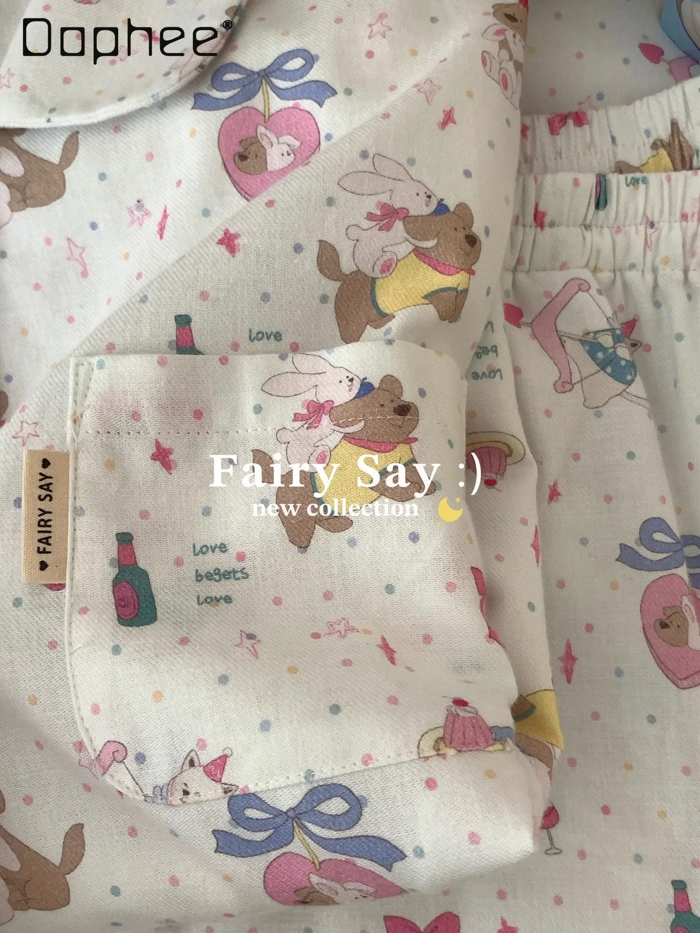 Фото Cotton Sweet Loungewear Korean Fashion Cartoon Print Lapel Long Sleeve Pajama Sets Cute Girls Homewear 2025 Spring New №1