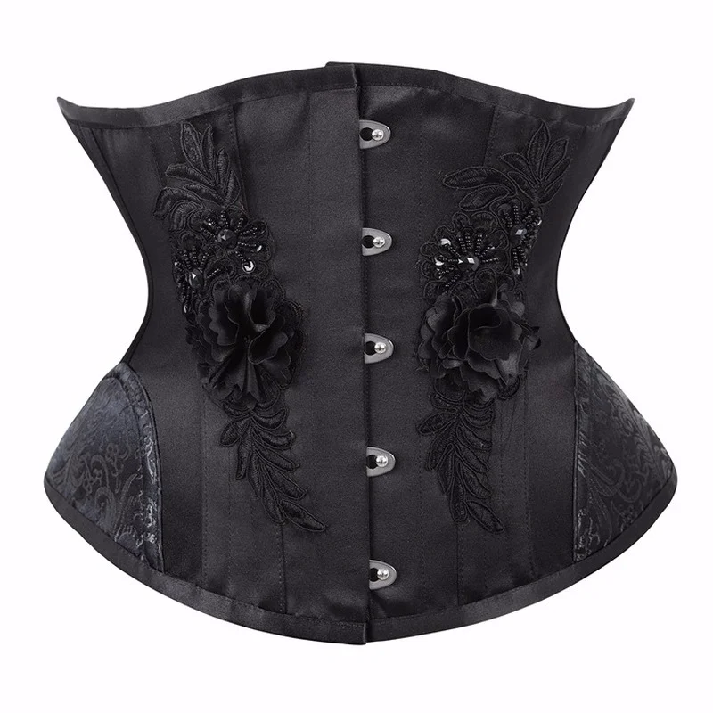 women underbust corset steel bone steampunk sexy corsets black gothic waist slimming floral decro corset xxs-2xl