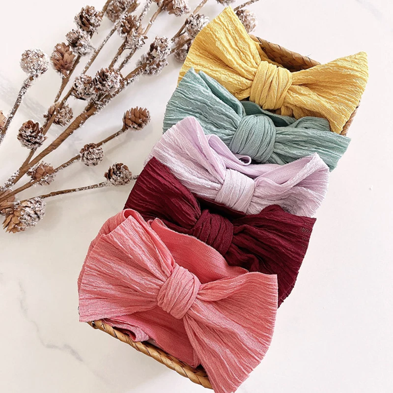 Повязка на голову детская с цветочным принтом большими бантами широкая мягкая