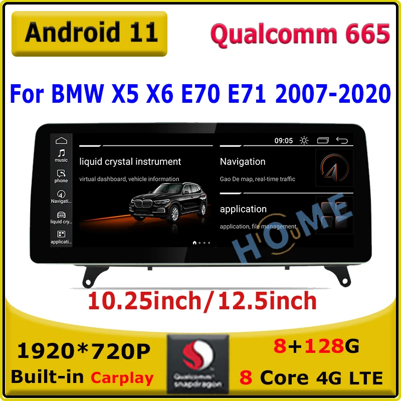 

10.25"/12.5" Snapdragon Android 11 Car Multimedia Player GPS for BMW X5 E70 F15/ X6 E71 F16 2007-2020 CarPlay Radio Video Scree