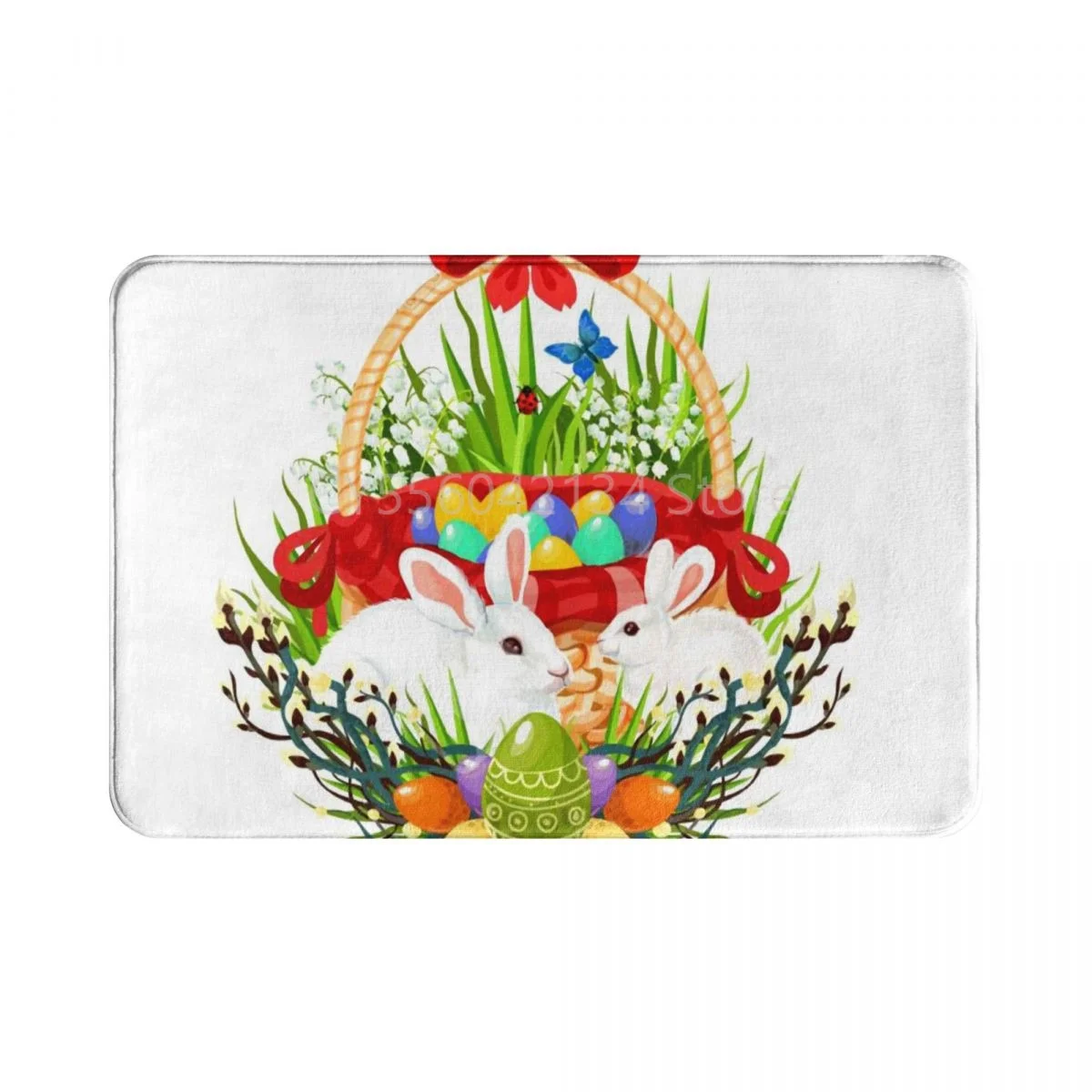 

Happy Easter Symbol Bunnies Easter Eggs Door Mat Welcome Front Entryway Door Mats Durable Back Rubber Non Slip Doormat