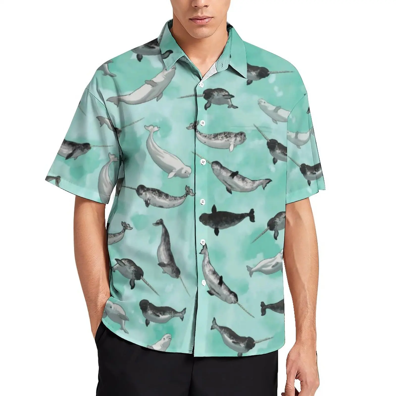 

Arctic Animal Print Loose Shirt Beach Narwhal and Beluga Casual Shirts Hawaiian Design Short Sleeves Fashion Oversize Blouses