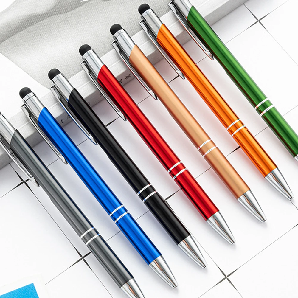 

500pcs 2 in 1 Metal Ballpoint Pen With Stylus Tip Universal Touch Screens Capacitive Office School Supplies Custom Logo