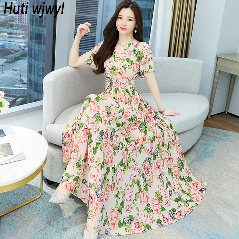 Женское шифоновое платье-макси с коротким рукавом в обтяжку