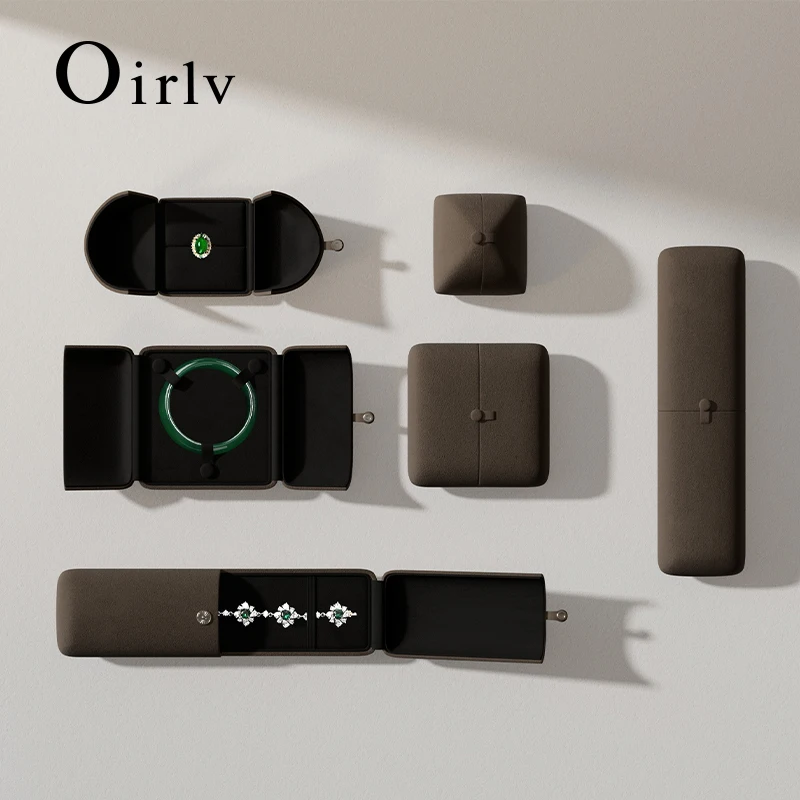 Oirlv Премиум бархатная шкатулка для драгоценностей Элегантная серая коробка