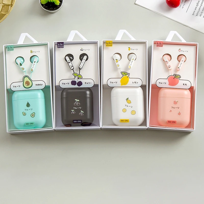 

3,5 мм Симпатичные стереонаушники с авокадо, наушники, проводные наушники-вкладыши с микрофоном, коробка для хранения, наушники с мультяшным ...