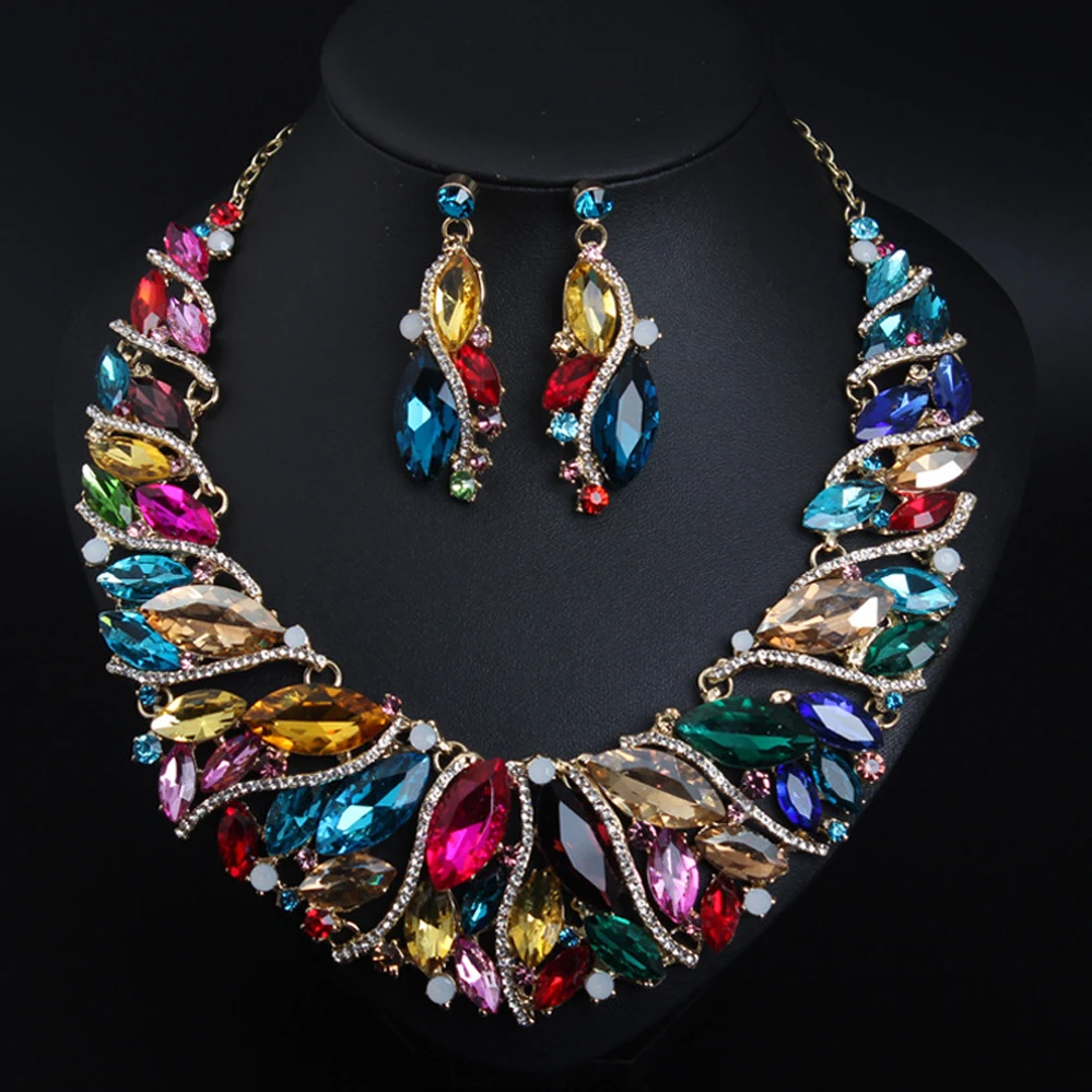 

Trendy Exaggerated Crystal Necklace Earrings Bridal Jewelry Set Ladie Bridal Banquet Earring Necklace Wedding Jewelry Accessorie