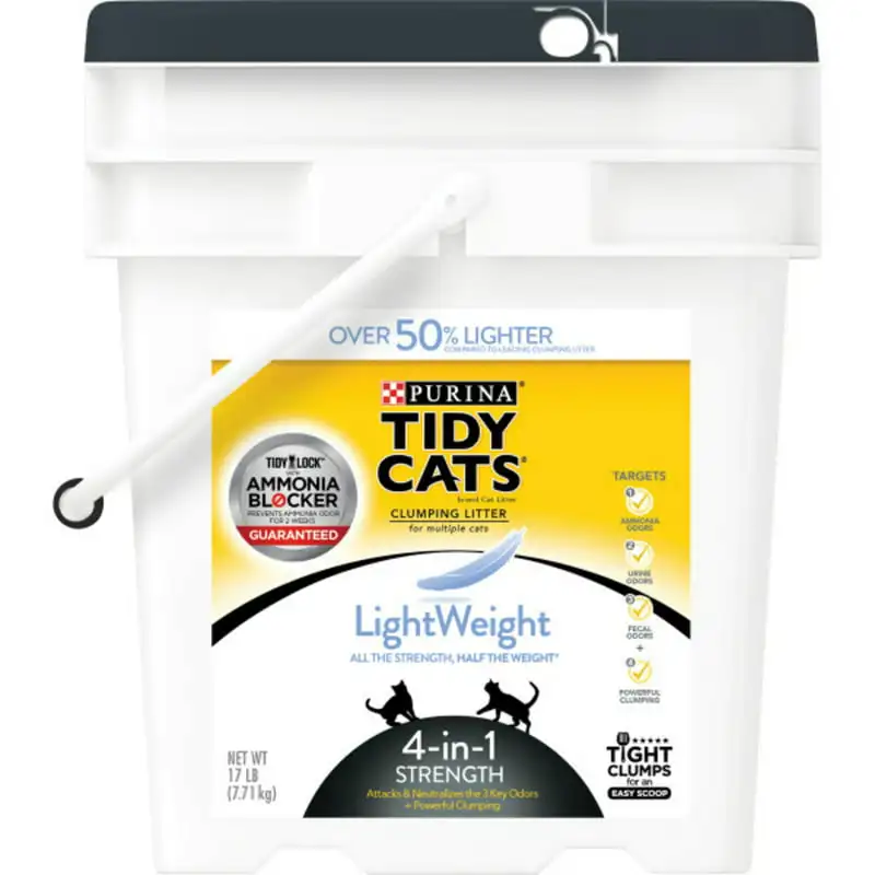 

Lightweight 4-in-1 Low Dust Strength 17 lb. Pail Clumping Cat Litter: Weight for Healthy, Happy Cats.