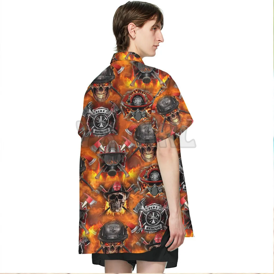 Firefighter Skull 3D All Over Printed Hawaiian Shirt Men's For Women's Harajuku Casual Shirt Unisex
