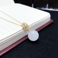 shilovem 18k yellow gold natural white jasper pendants christmas gift fine jewelry plant wedding no necklace 12mm yzz12125574hby