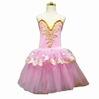 pink ballet dance dress long skirt swan lake modern dance wear sling girls professional performance costume