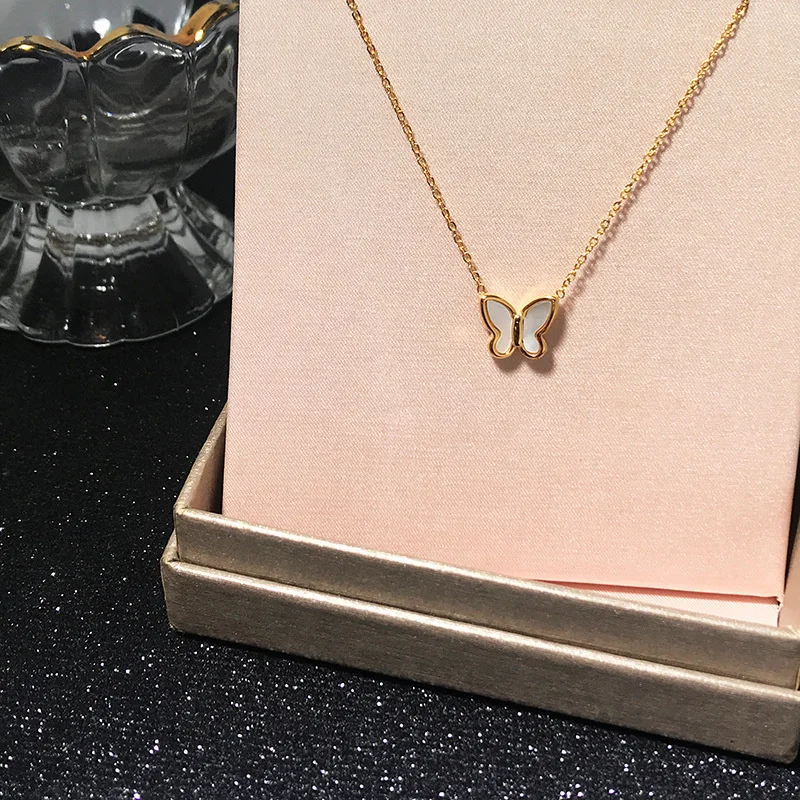 

Korean Version Butterfly Titanium Steel Pendant Necklace For Women Gold Color Butterfly Necklace Simple Elegant Jewelry