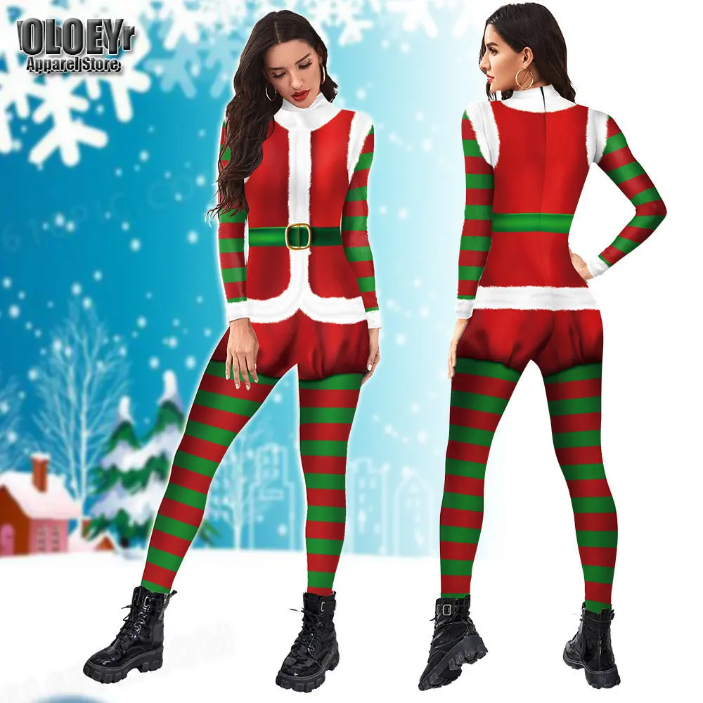 

Women Christmas Xmas New Year 3D Printing Jumpsuit Adult Halloween Cosplay Costumes Party Role Playing Dress Up Outfit