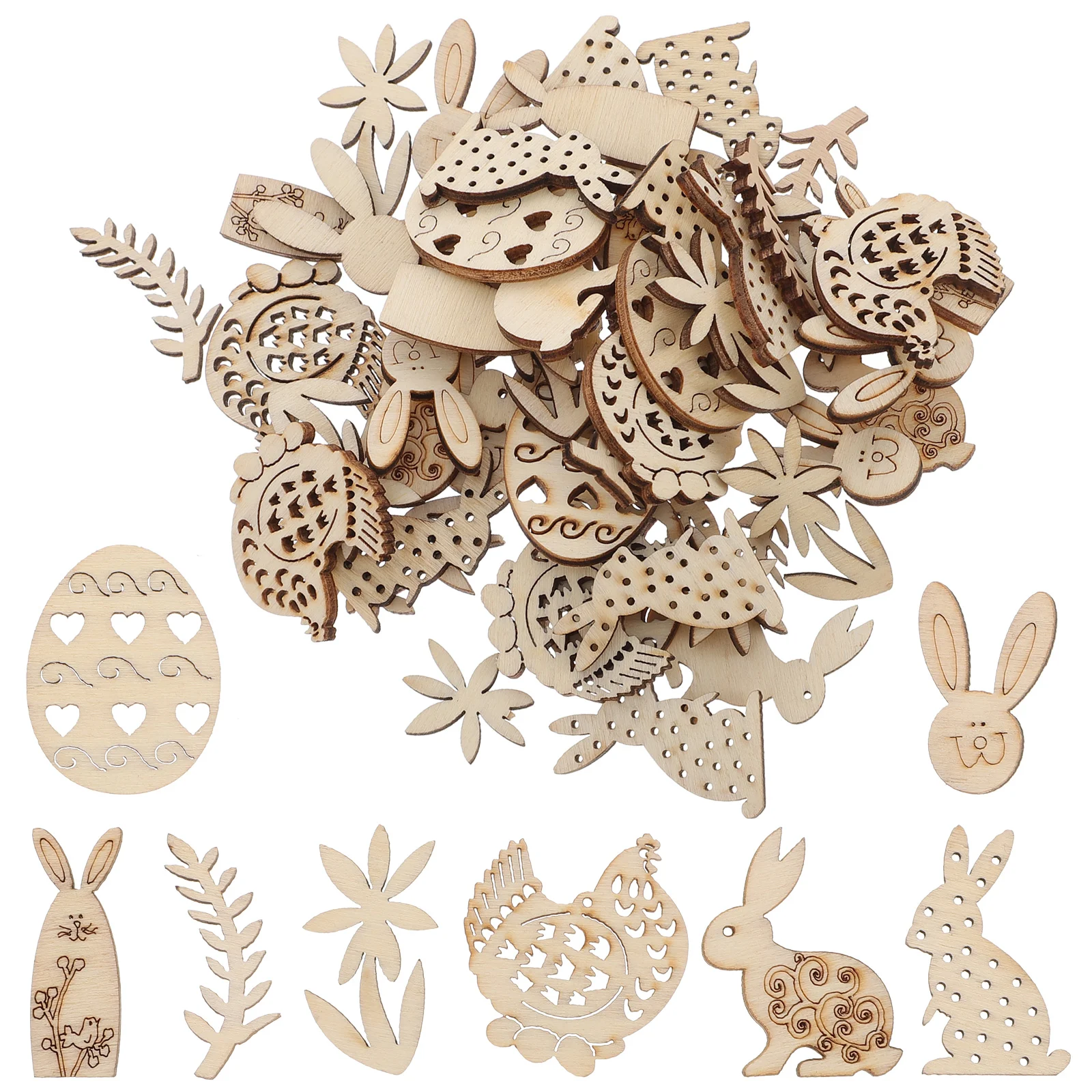 

150pcs Wooden Chips Cute Chic Graffiti Painted Wood Pieces Wooden DIY Crafts Wooden Ornaments for Easter