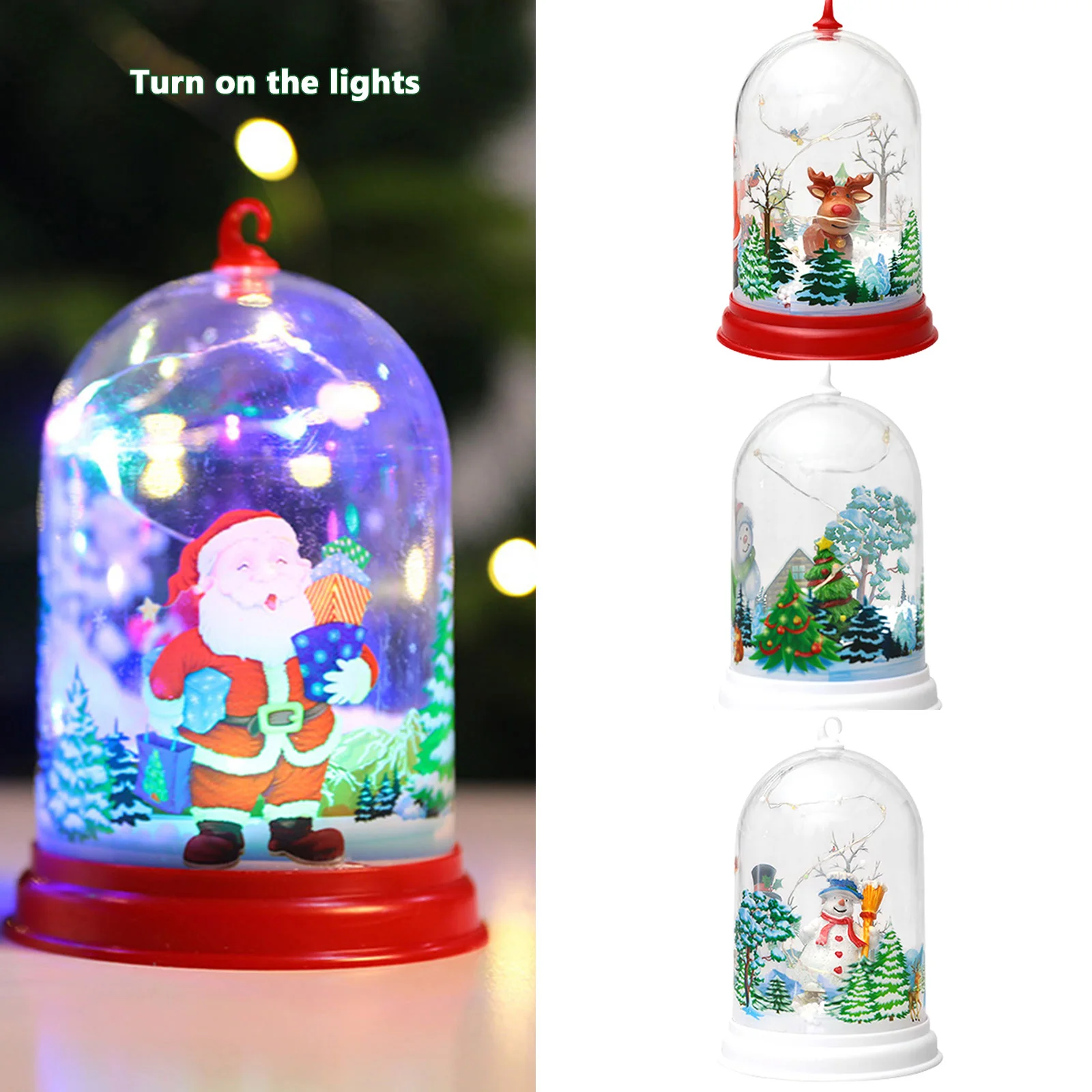 

Cute Christmas Tree Dome Cover Decorations with Led String Lights Top Hook for Home Office Desktop Decor Xmas Gifts for Kids Adu