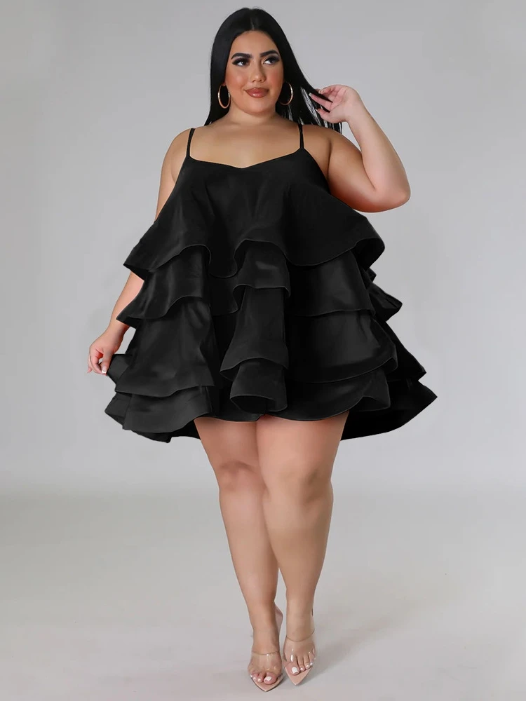 4XL Plus Size Women Clothing Tierred Dresses Spaghetti Strap Mini Dress 2023 Summer Sexy Beach Party Evening Dresses Vestido