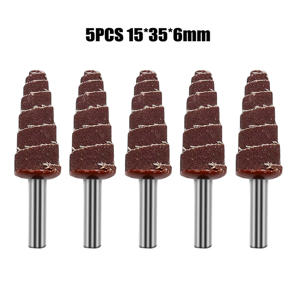 

5 Pcs Sanding Bit Sandpaper Tapered Cone Grinding Head 6mm Shank 15/20/25/30mm For Wood Plastic Metal Polishing Electric Grinder