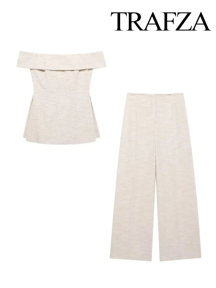 Женский комплект из 2 предметов TRAFZA однотонный тонкий укороченный топ с вырезом