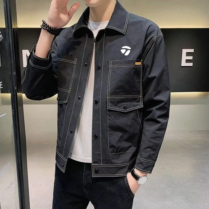 

Men's Golf Wear Spring Autumn New 2023 Golf Jackets Pocket Cardigan Fashion Fishing Male Casual Oversize Coat Loose Blouses