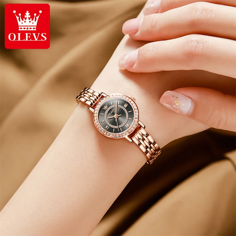 Reloj OLEVS Luxury Brand Rose Gold Diamond Women Watches Fashion Ladies Quartz Watch Bracelet Small Dial Simple Watch 2023 enlarge