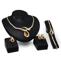 exaggerated creative alloy jewelry set gold plated luxurious necklace earrings four piece womens jewelry set