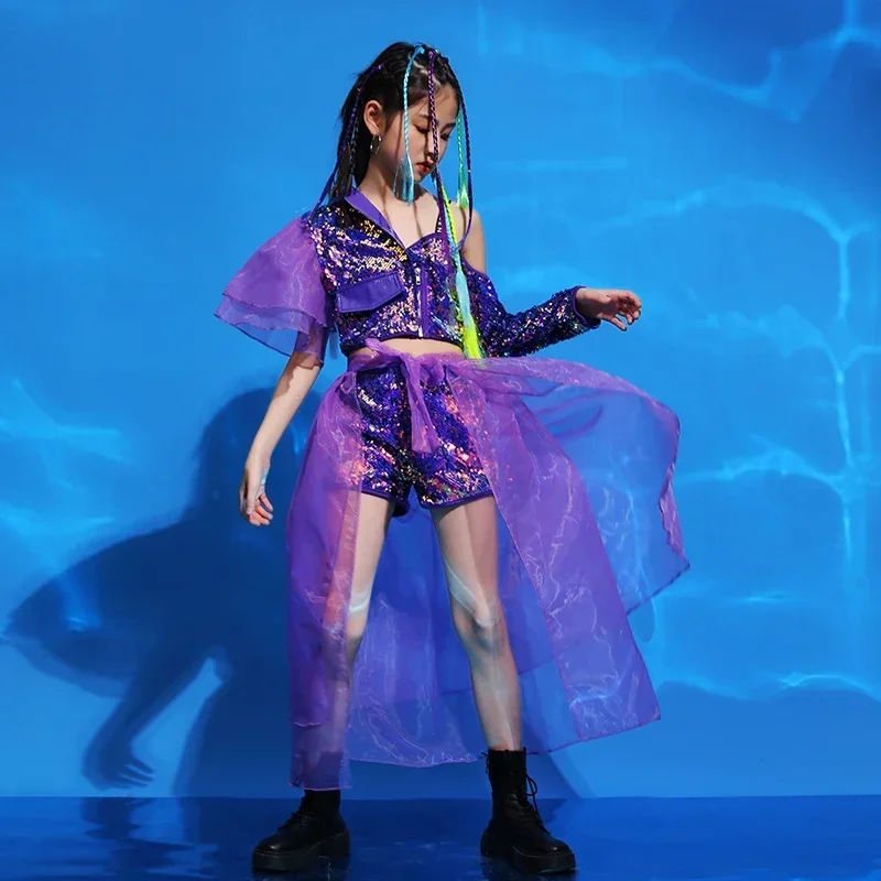 Модные детские сетчатые костюмы с блестками для сцены костюм детского шоу одежда
