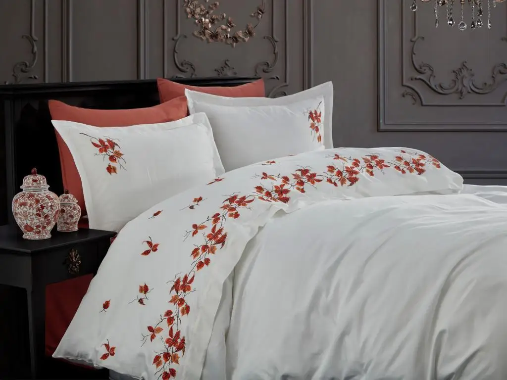 

Autumn Embroidered Cotton Satin Double Duvet cover set Brick