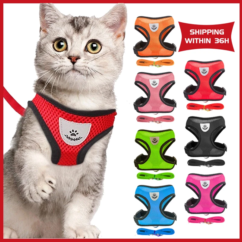 

Mesh Cat Harness Vest Breathable Small Dog Necklace Adjustable Kitten Collar Accessories Reflective Pet Chest Strap and Lead Set