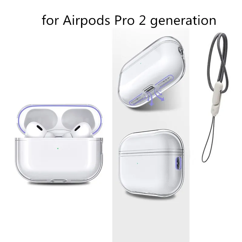 Для Airpods Pro 2 поколения Мягкий ТПУ airpod pro 2022 с landyard Прозрачный чехол для наушников
