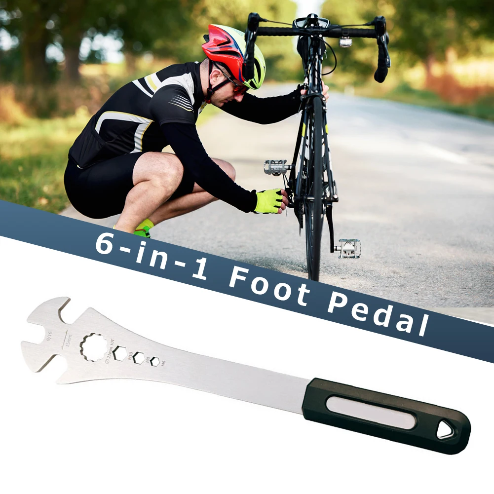 

6 in 1 Bicycle Spanner Wrench Portable Bicycle Bike Repair Tool Mountain Road Bike Foot Pedal Repair Wrench Multifunction Tools