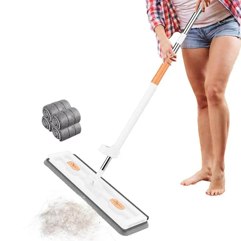 

Flat Squeeze Mop With Spin Bucket Hand Free Rotation Floor Cleaning Microfiber Mop Pads Wet Or Dry Usage On Hardwood Laminate
