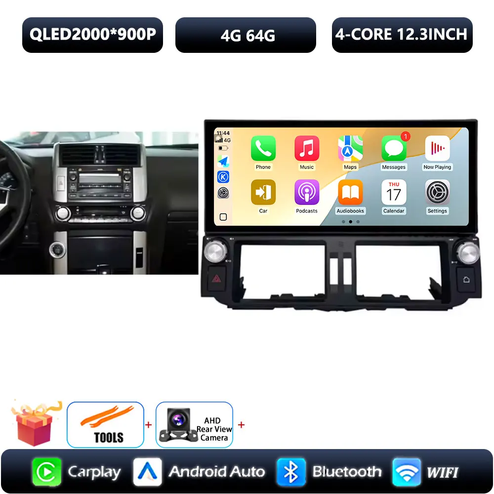 

12,3-дюймовый ультратонкий экран DSP Android 15 для Toyota Land Cruiser Prado 150 2010-2013, GPS-радио, мультимедийный плеер, 4G Navi Car