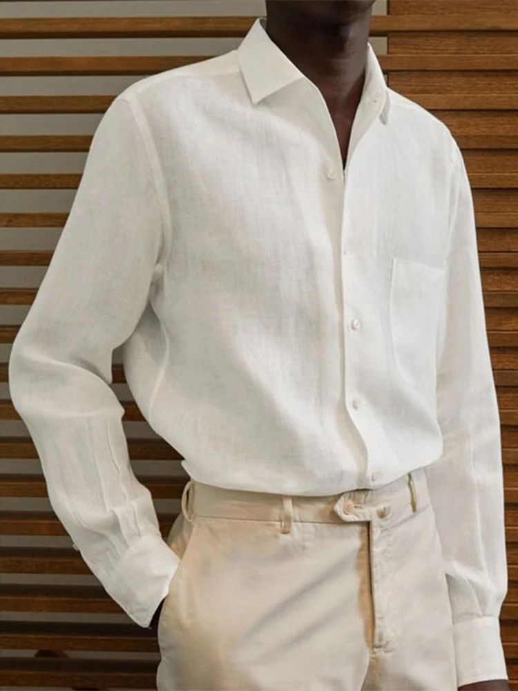 

Mens Fashion Solid Shirt Casual Lapel Long Sleeve Tee Tops Slim Fit Buttoned T-shirts Single-breasted All Match Streetwear Shirt