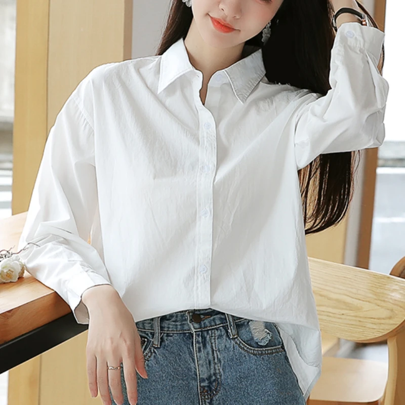 

White shirt women loose and thin 2022 spring and autumn new style temperament simple SHIRT COTTON design 70g, 727-7