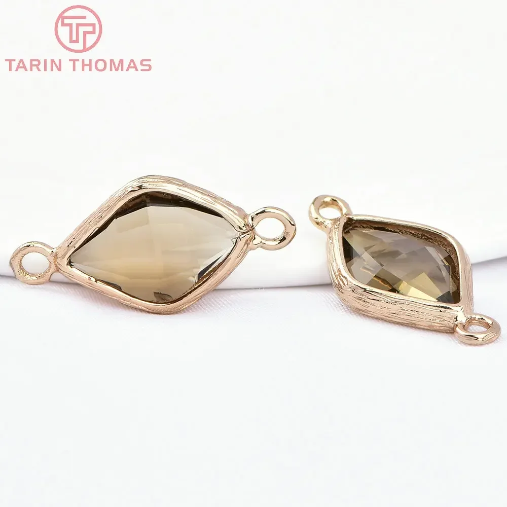 (1726) 10 шт. 23x11 мм 24 К цвет шампанского золото латунь и стекло 2 отверстия форма ромба