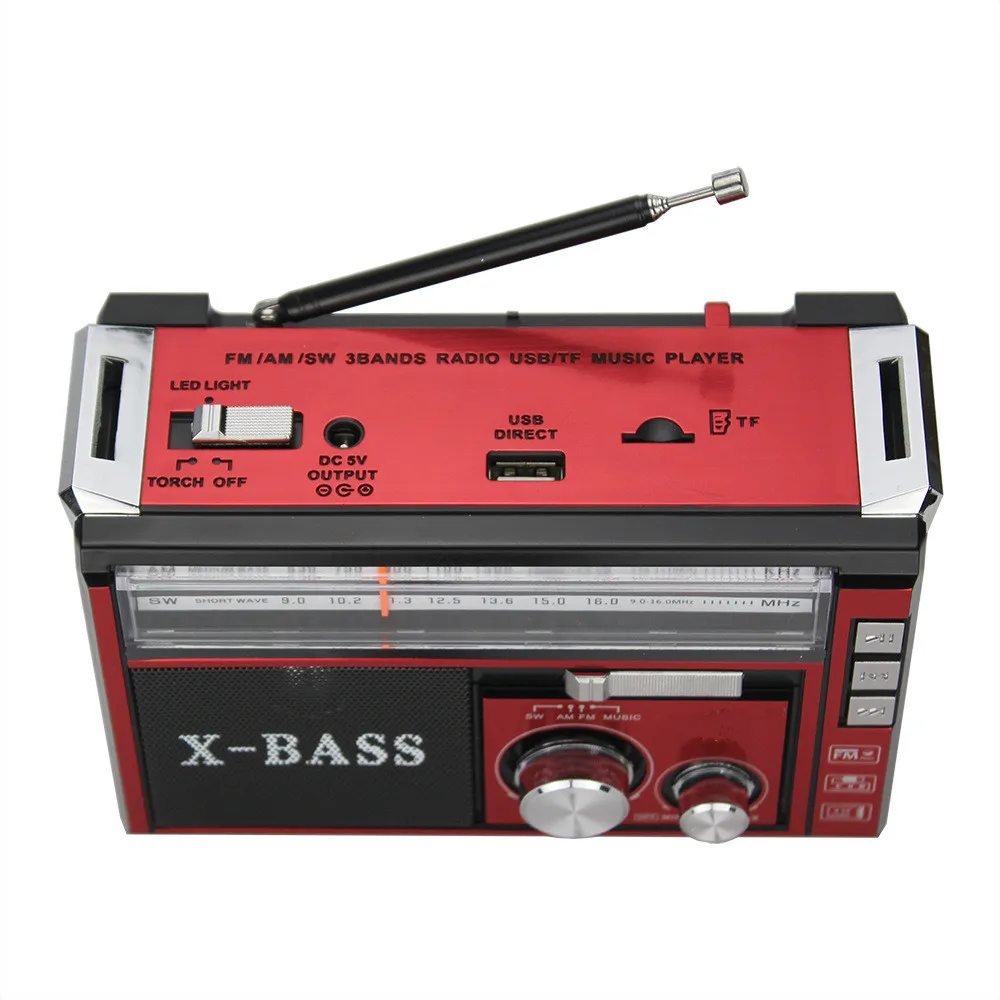 Portable FM/AM/SW 3-band radio TF card U disk MP3 player LED lighting lamp strong light emergency power supply USB SV |
