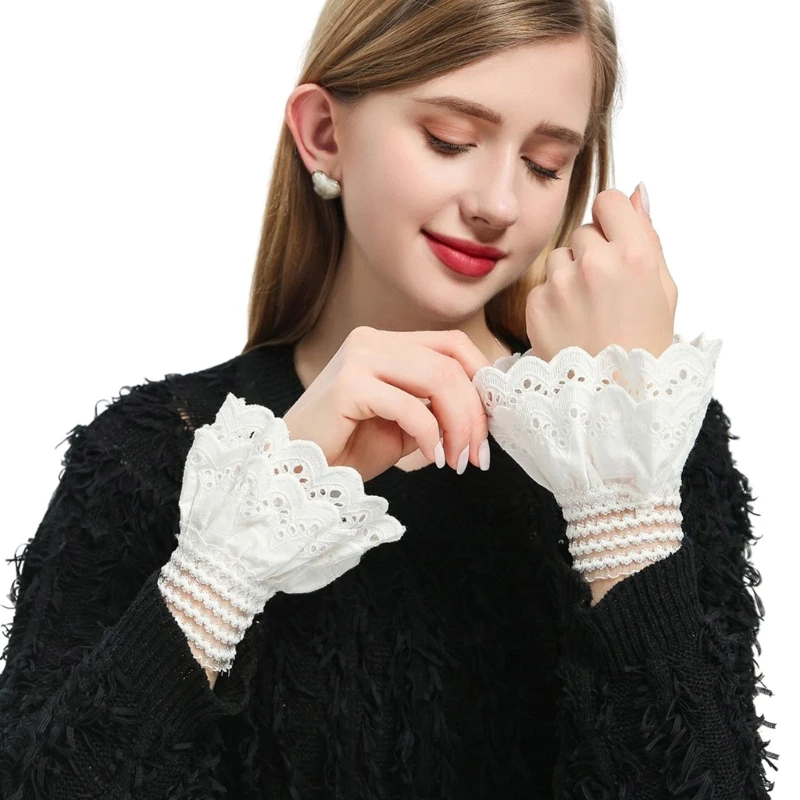 

Fairy Wrist Cuffs Detachable Elegant Wristband Flared Organ Pleated Ruffled False Lace Cuffs Sweater Wristband