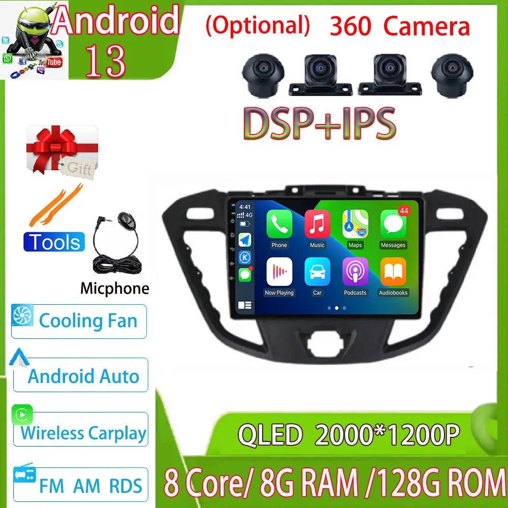 

9" Android 13 Car Stereo Radio For Ford Transit Tourneo Custom 2016 - 2020 4G+WIFI GPS Multimedia Player DSP IPS Screen